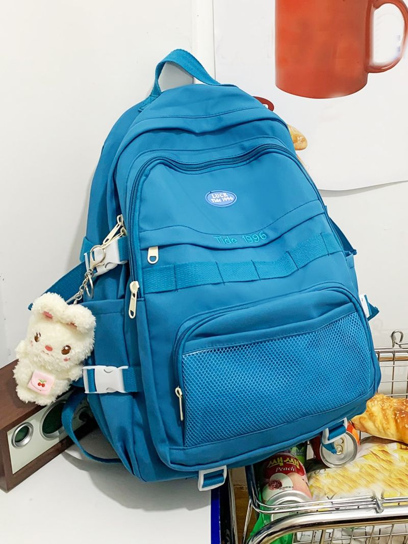 Patch Detail Functional Backpack With Bag Charm