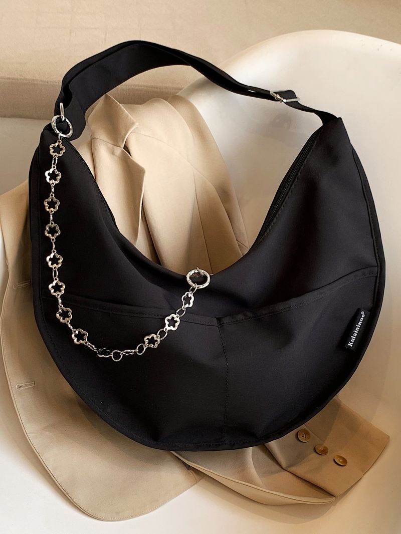 Letter Patch Chain Decor Large Capacity Hobo Bag