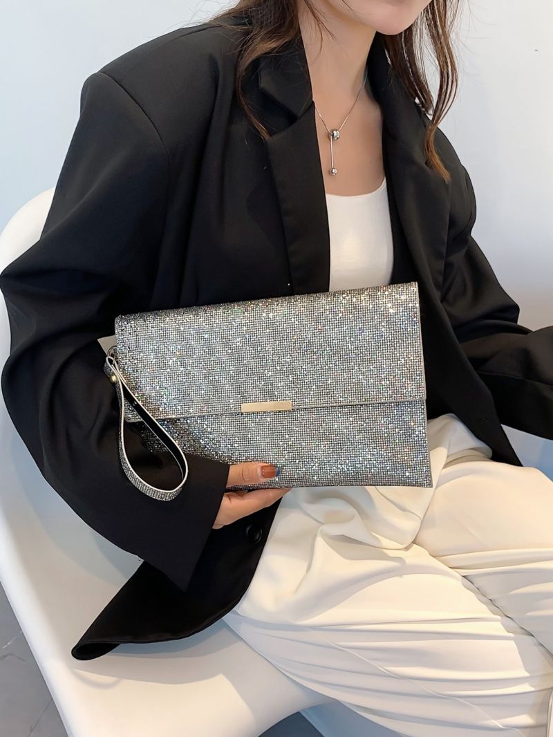 Glitter Metal Decor Flap Square Bag