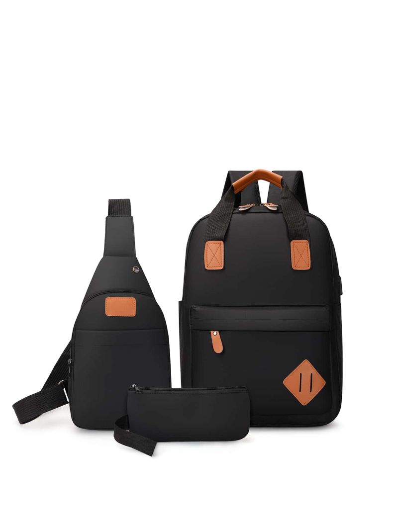 3pcs Patch Decor Backpack Set