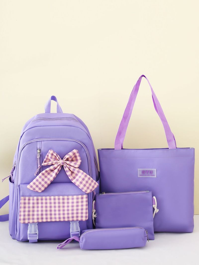 4pcs Letter Graphic Bow Decor Functional Backpack Set