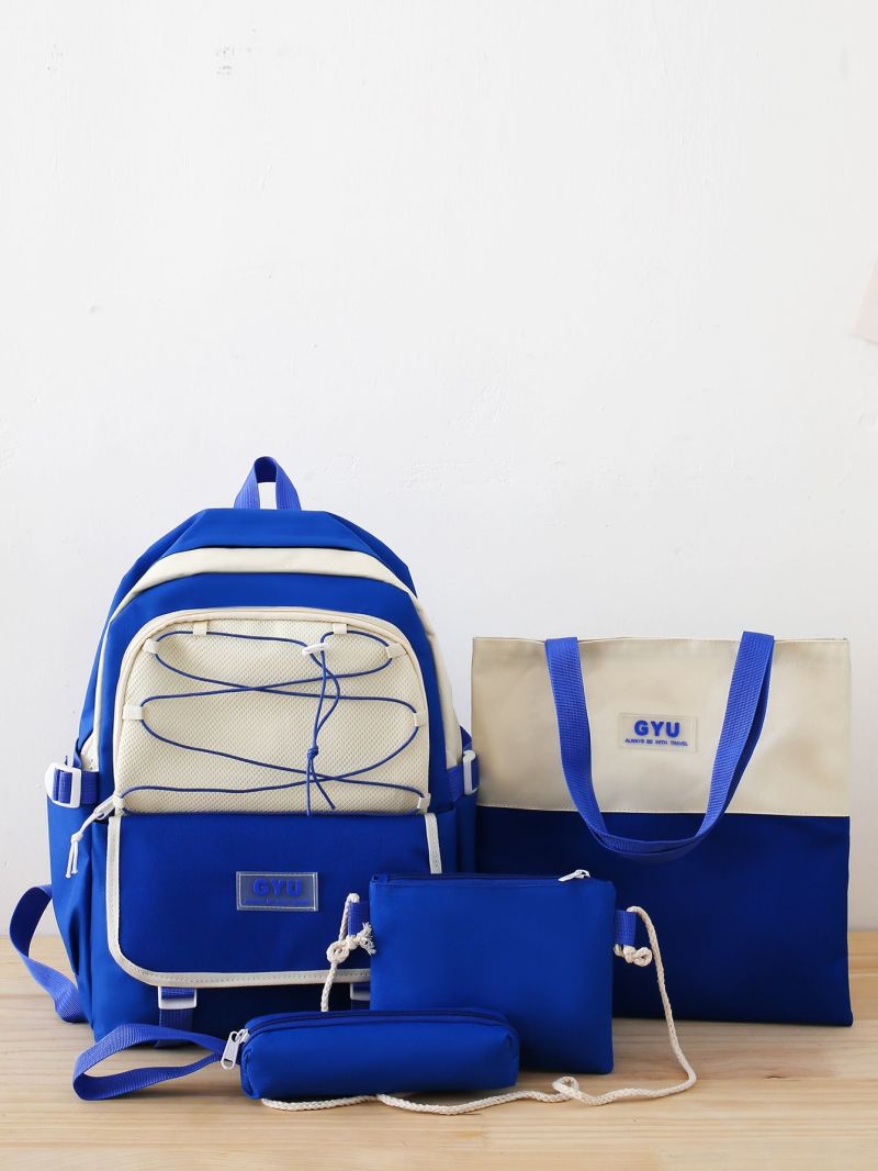 4pcs Letter Graphic Functional Backpack Set