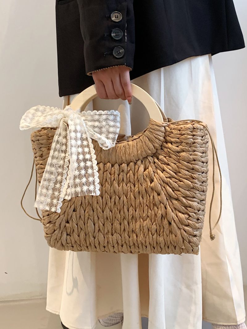 Bow Decor Straw Bag