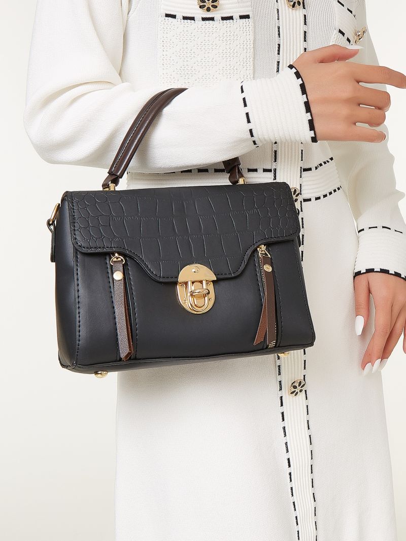 Crocodile Embossed Flap Square Bag