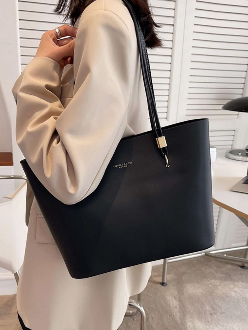 Letter Graphic Shoulder Tote Bag