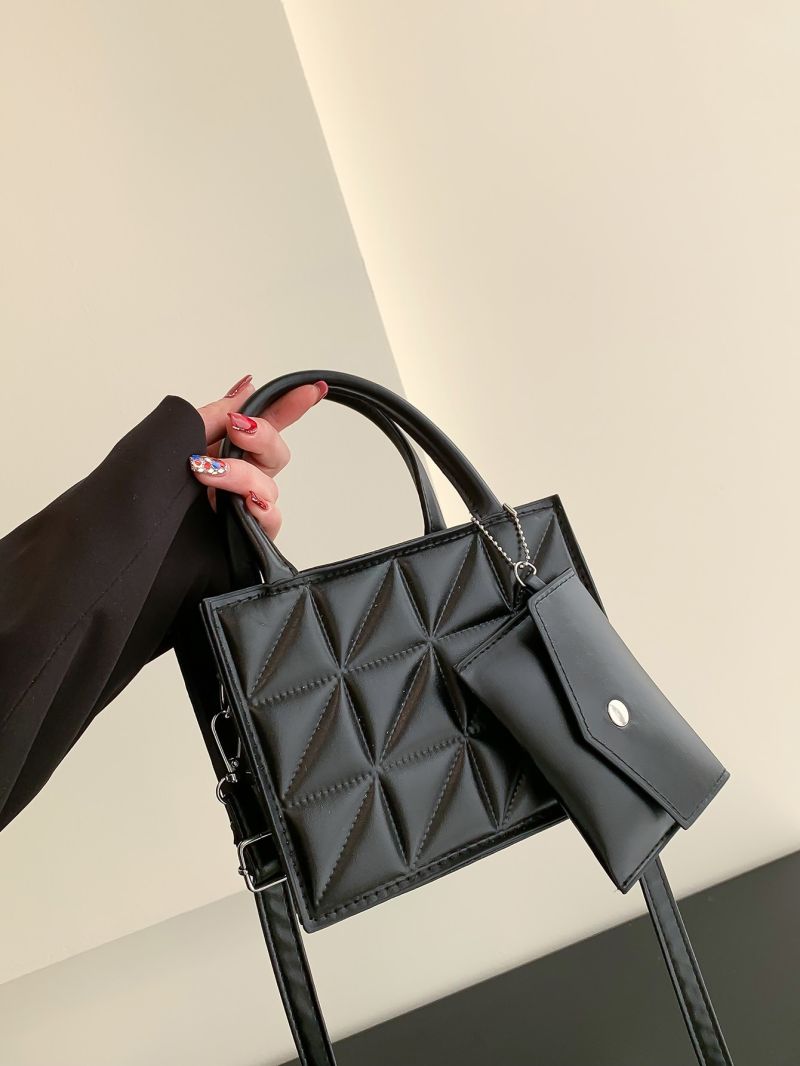 Mini Quilted Pattern Square Bag With Purse