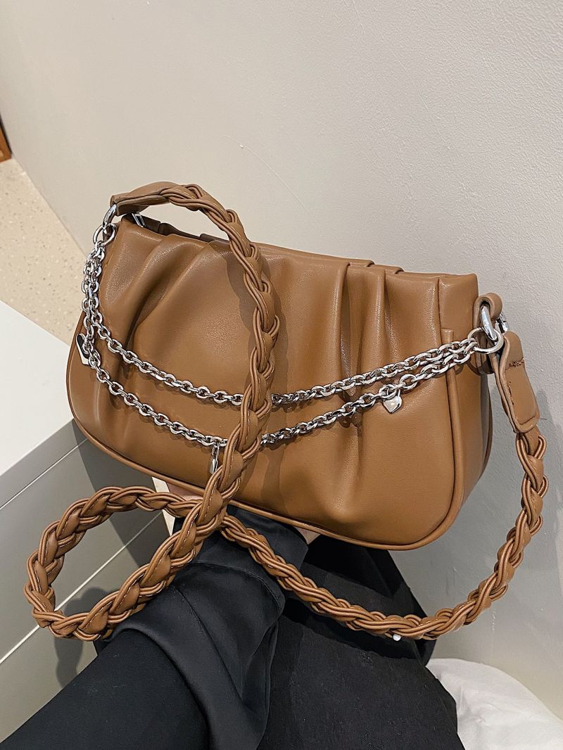 Chain Decor Braided Strap Ruched Bag