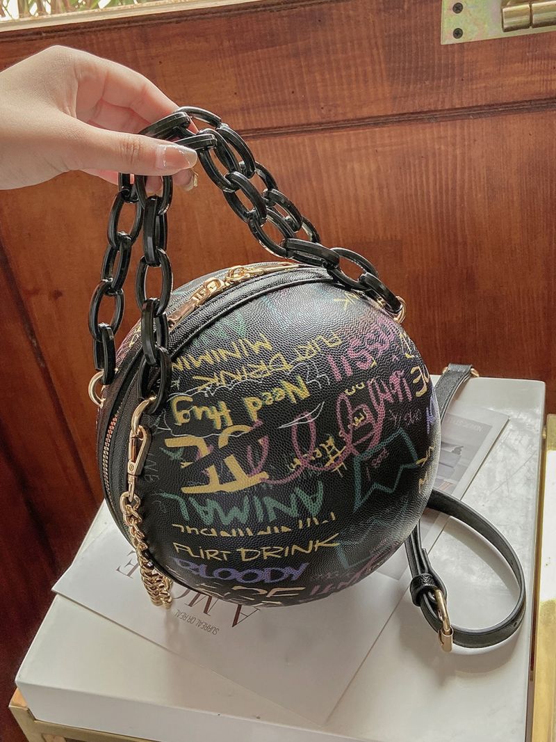 Mini Letter Graphic Chain Circle Bag