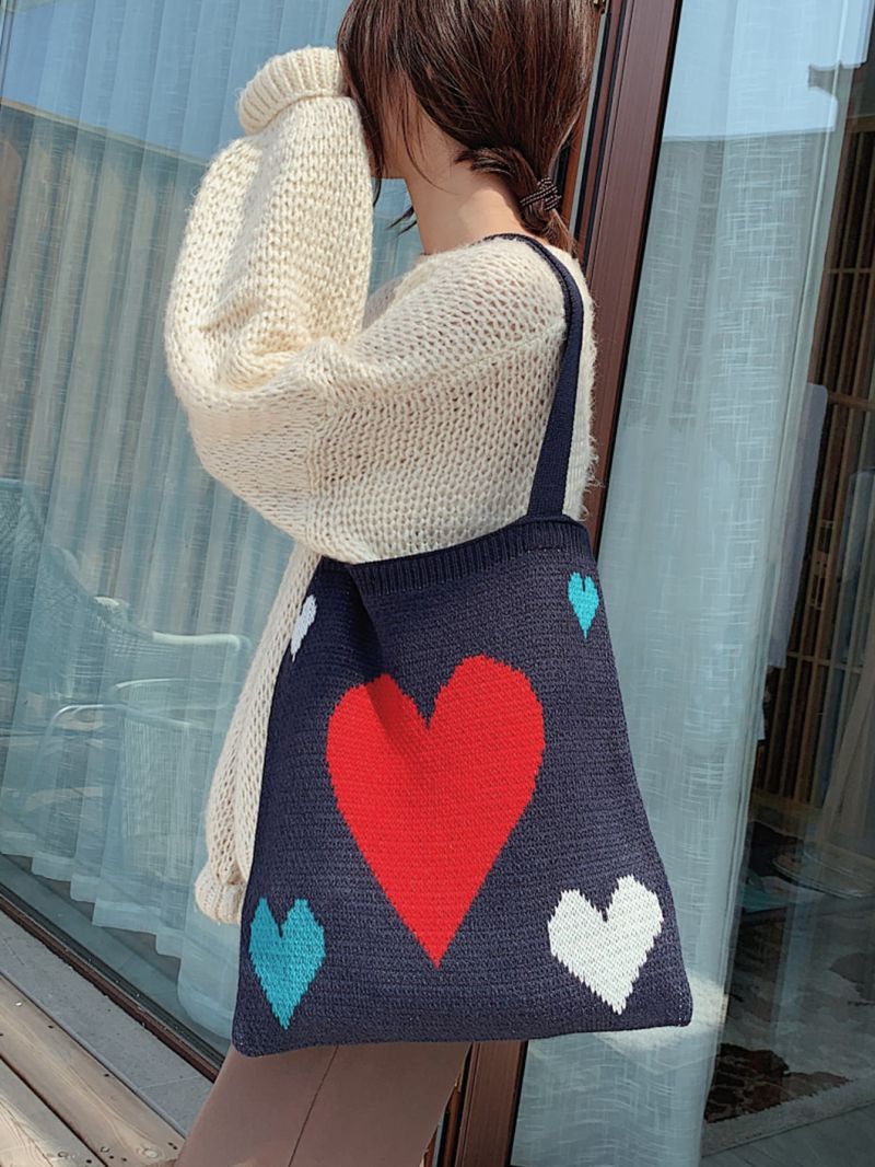 Heart Graphic Crochet Bag