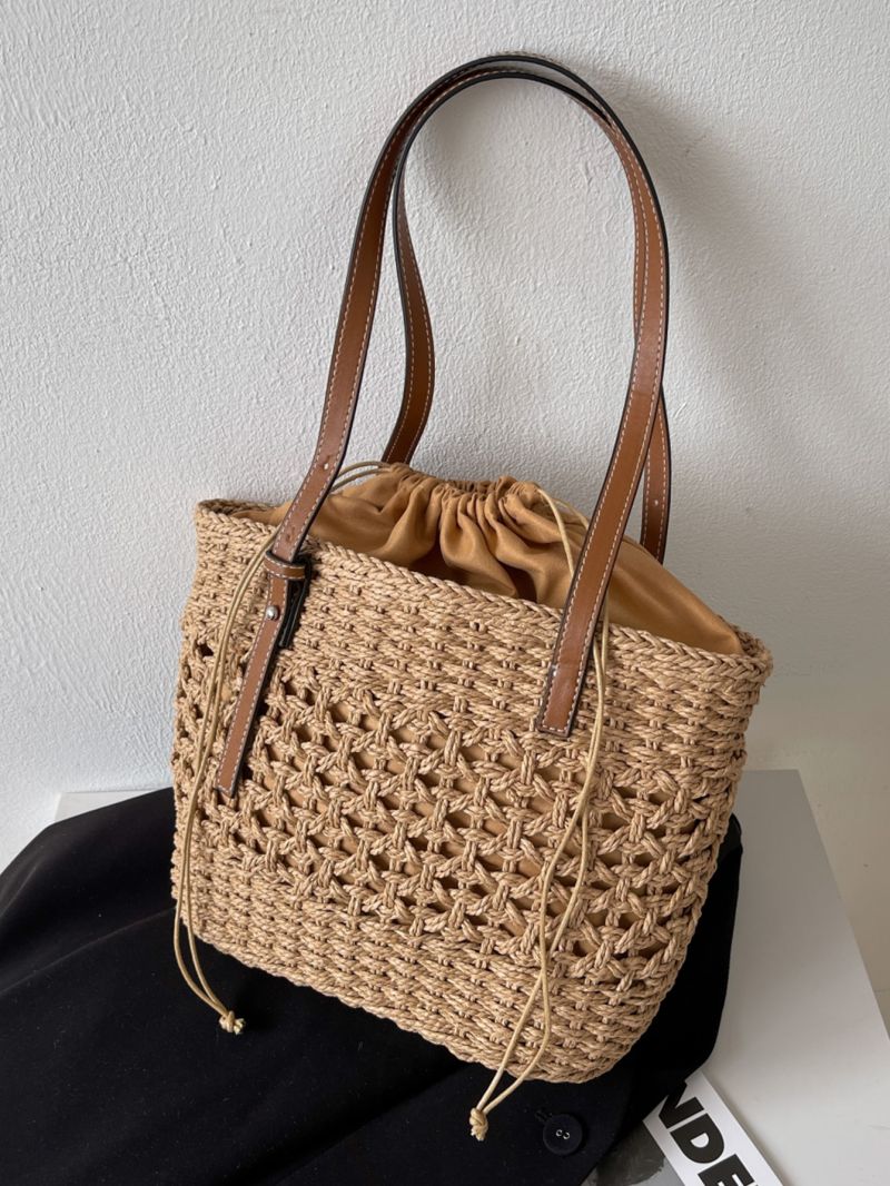 Drawstring Design Straw Bag