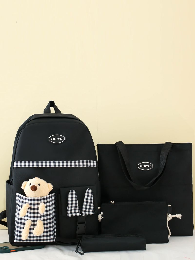 4pcs Colorblock Backpack Set