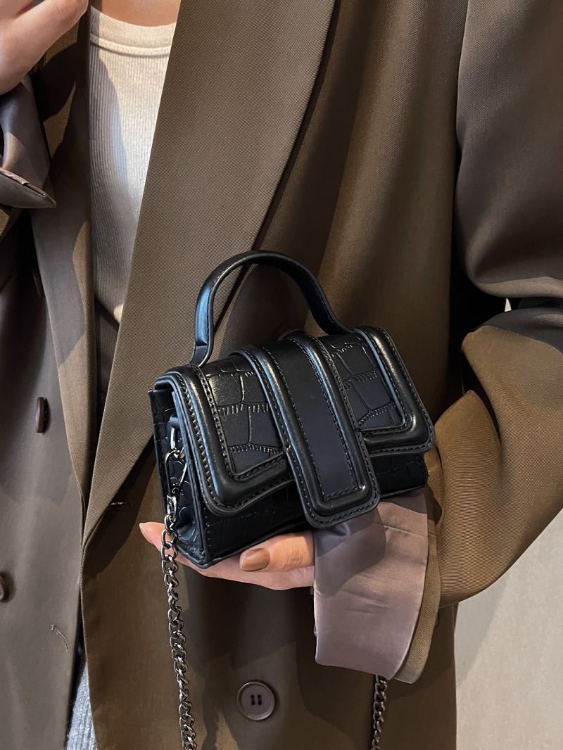 Mini Crocodile Embossed Chain Flap Square Bag