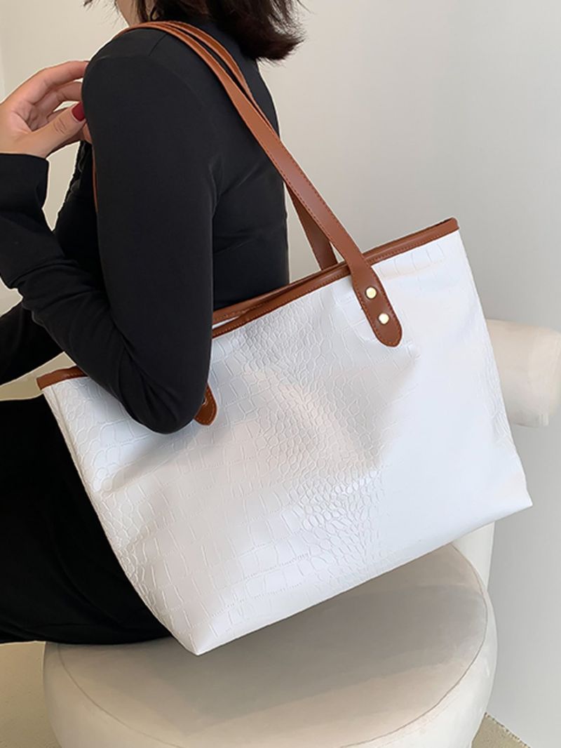 Crocodile Embossed Shoulder Tote Bag