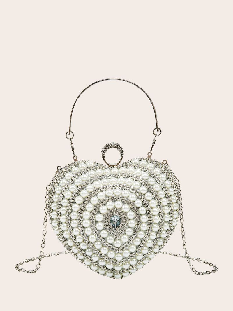Mini Faux Pearl & Rhinestone Decor Heart Design Novelty Bag