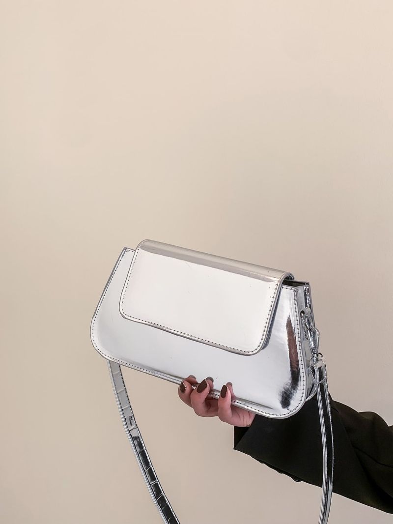 Metallic Flap Baguette Bag