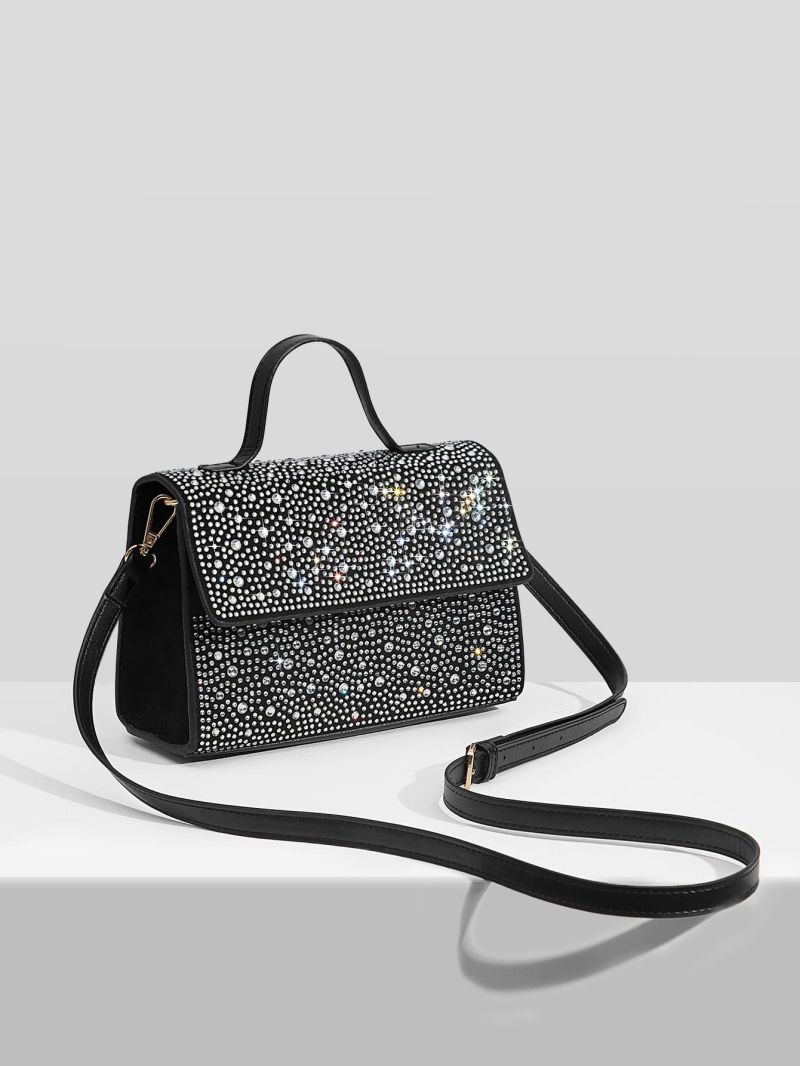 Rhinestone Decor Faux Suede Square Bag