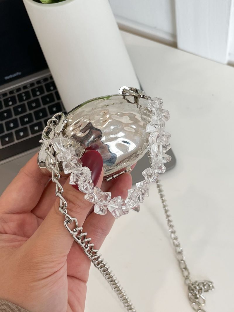 Mini Bead Decor Chain Circle Bag
