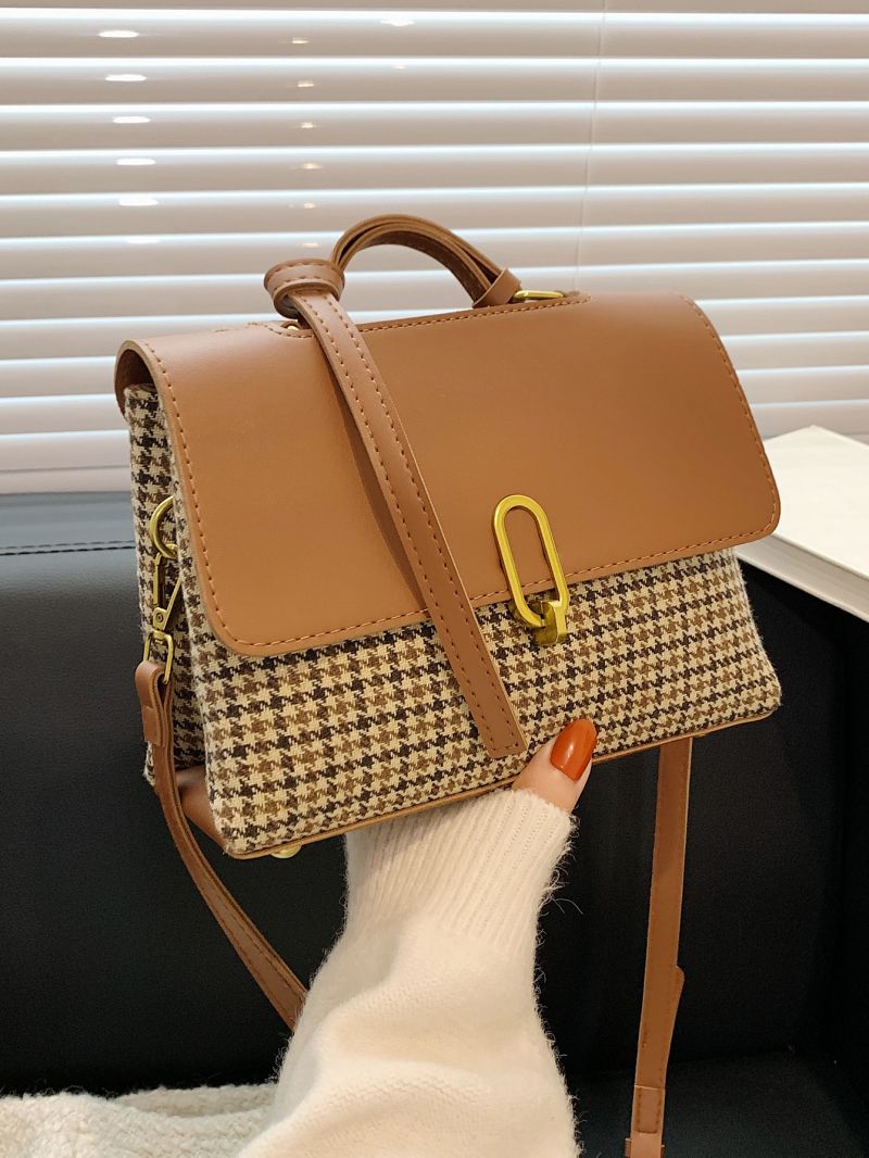 Houndstooth Pattern Flap Square Bag