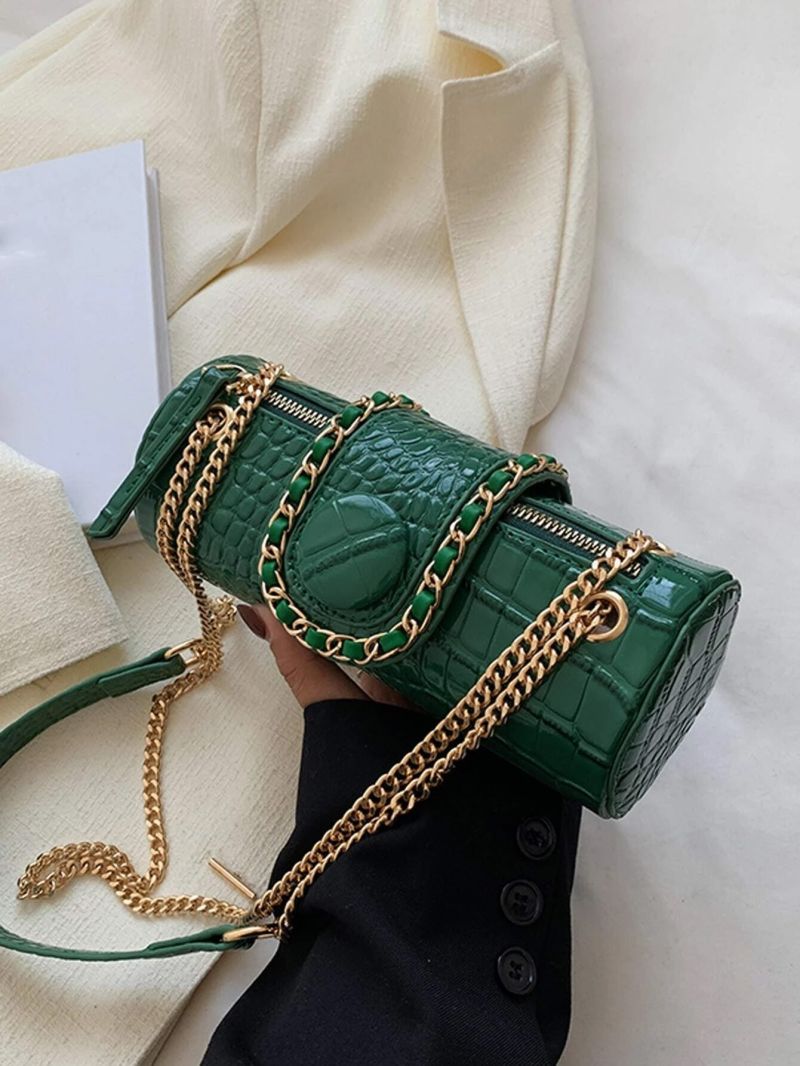Crocodile Embossed Chain Bucket Bag