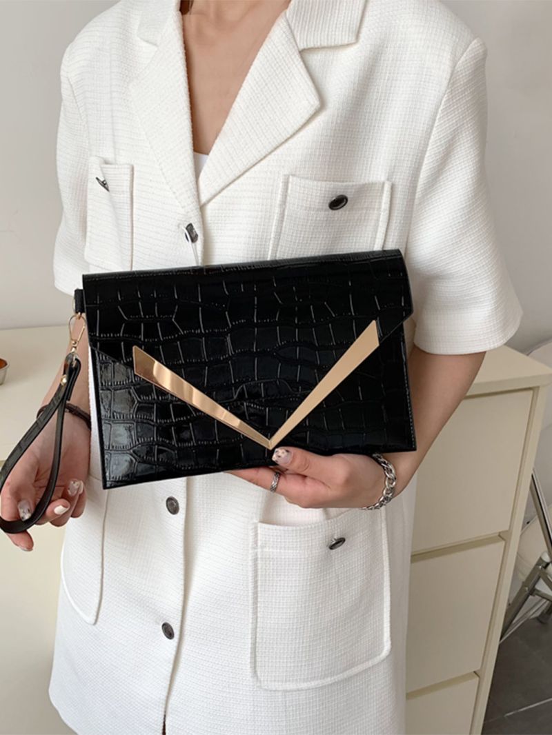 Crocodile Embossed Metal Decor Envelope Bag