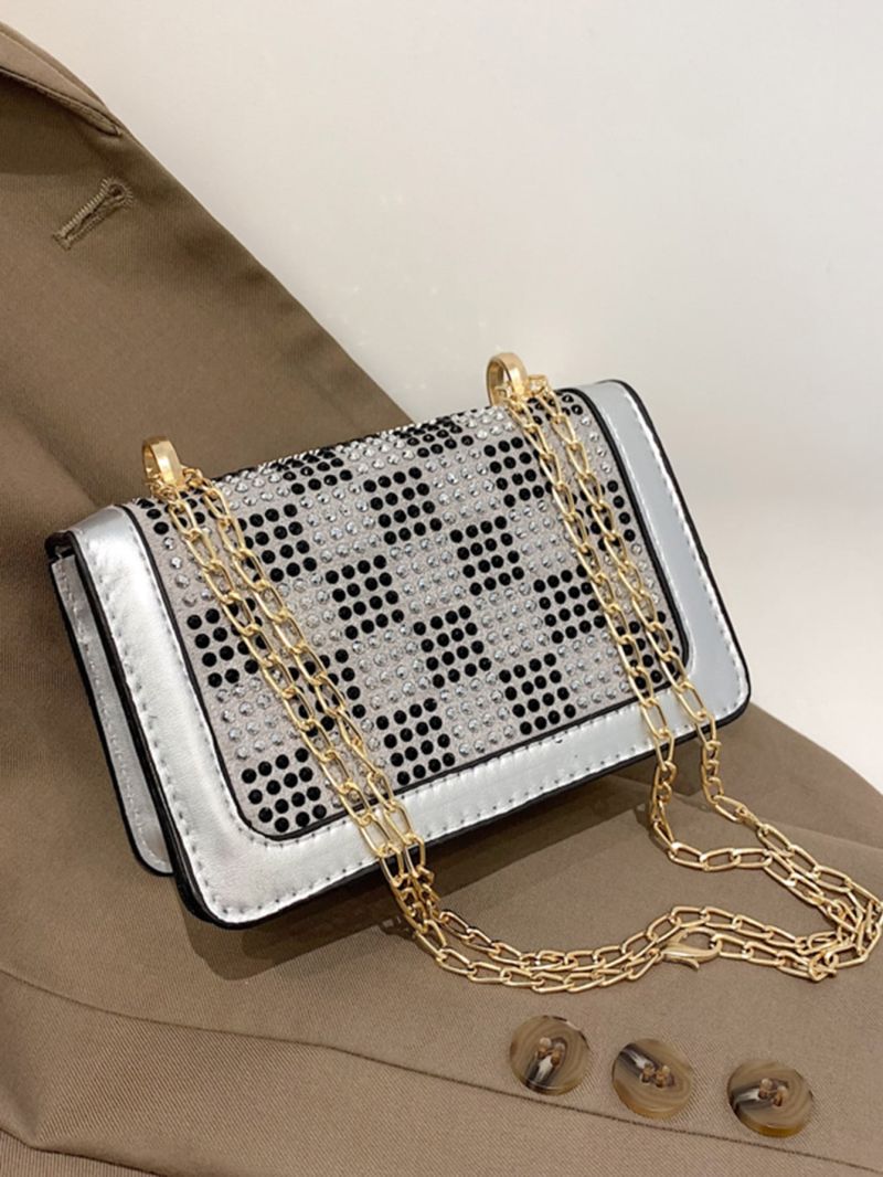 Mini Rhinestone Decor Flap Square Bag