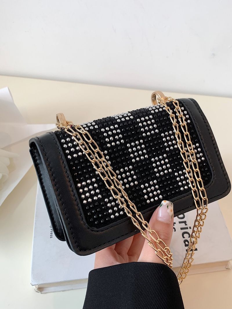 Mini Rhinestone Decor Flap Chain Square Bag