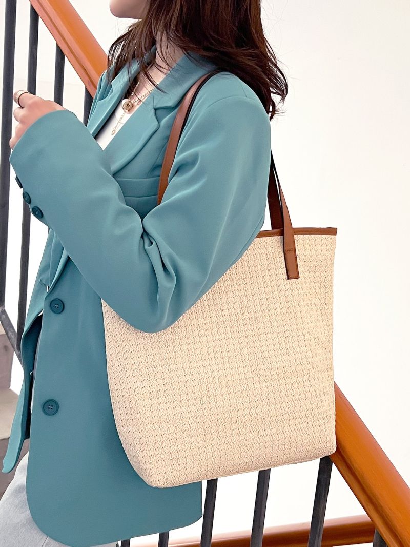 Contrast Binding Straw Bag