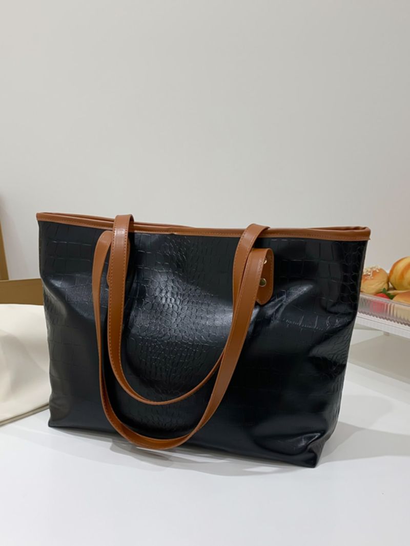 Crocodile Embossed Shoulder Tote Bag