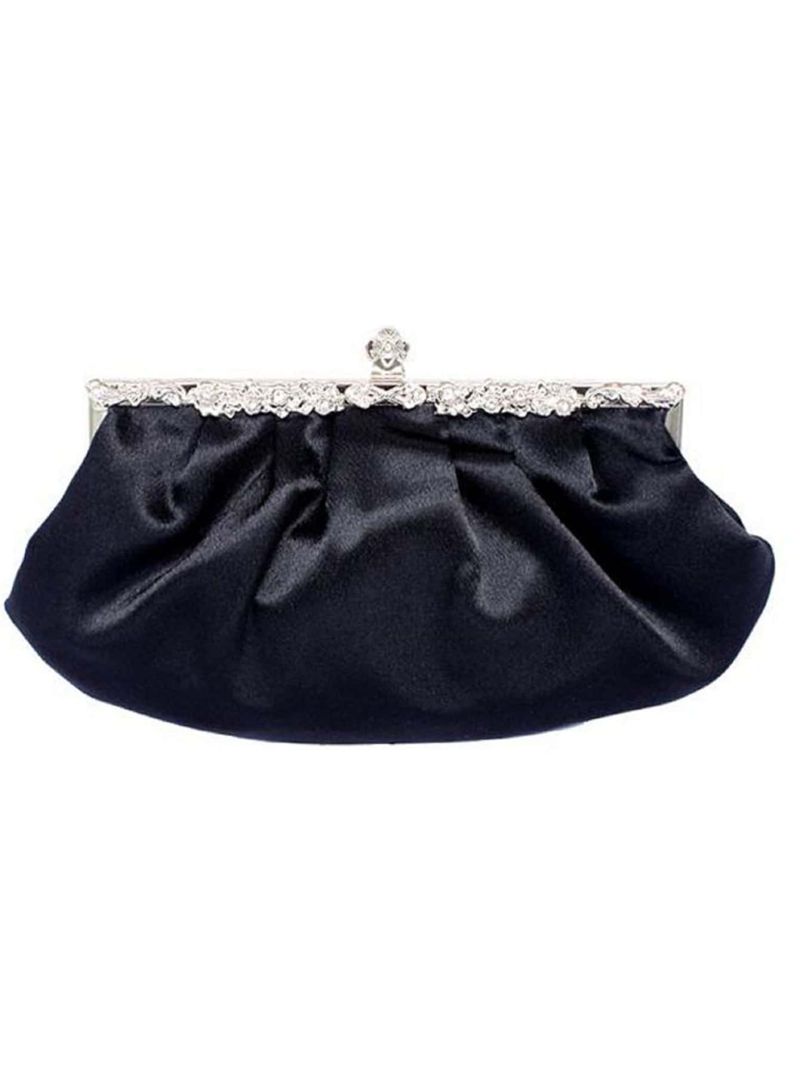 Rhinestone Decor Satin Ruched Bag