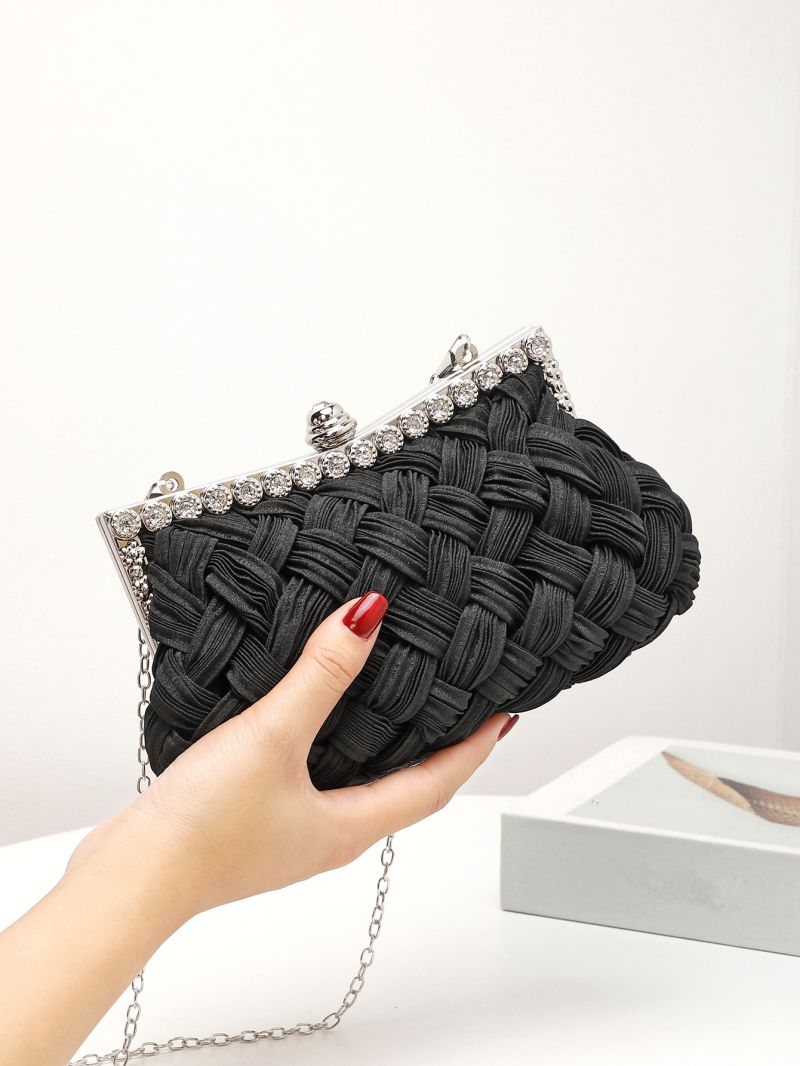 Rhinestone Decor Braided Design Evening Bag