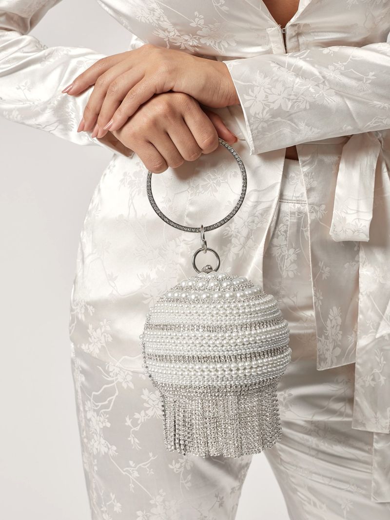 Mini Faux Pearl & Rhinestone Decor Circle Bag