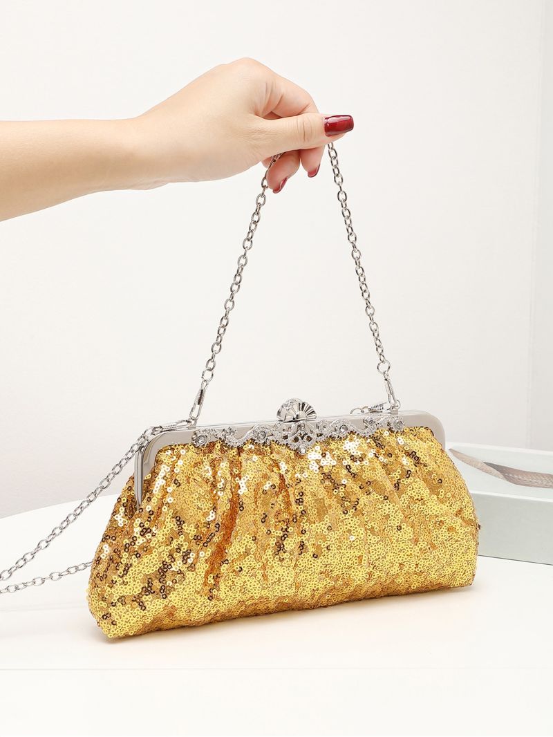 Mini Sequin Decor Chain Ruched Bag