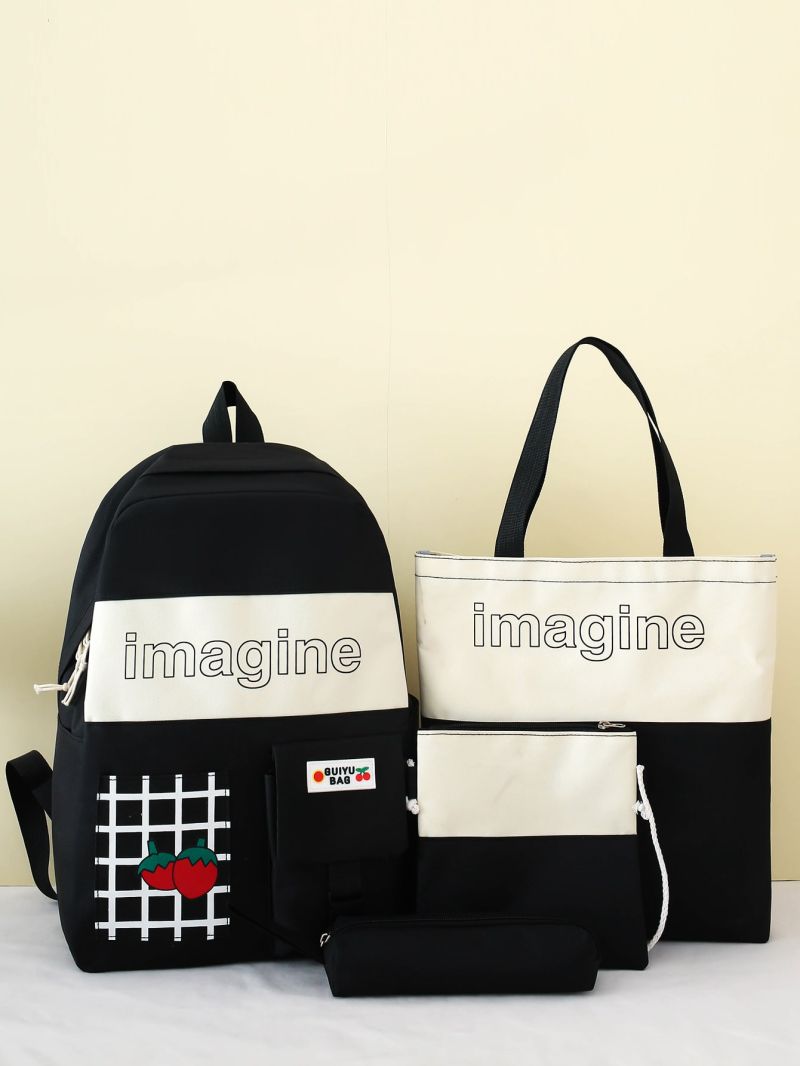 4pcs Letter Graphic Functional Backpack Set