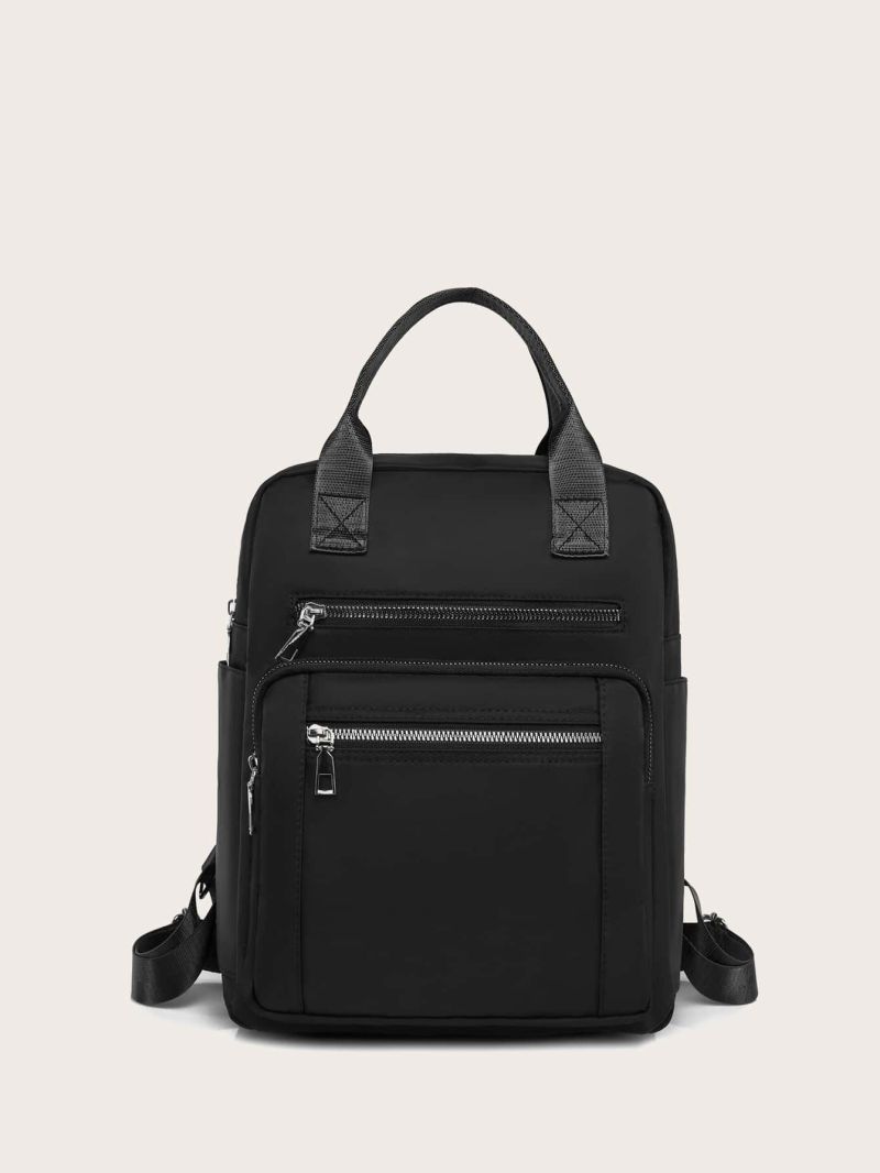 Black Classic Backpack Double Handle Zipper Preppy For School