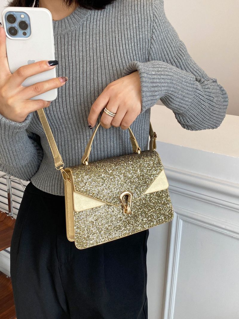 Sequin & Metal Decor Flap Square Bag