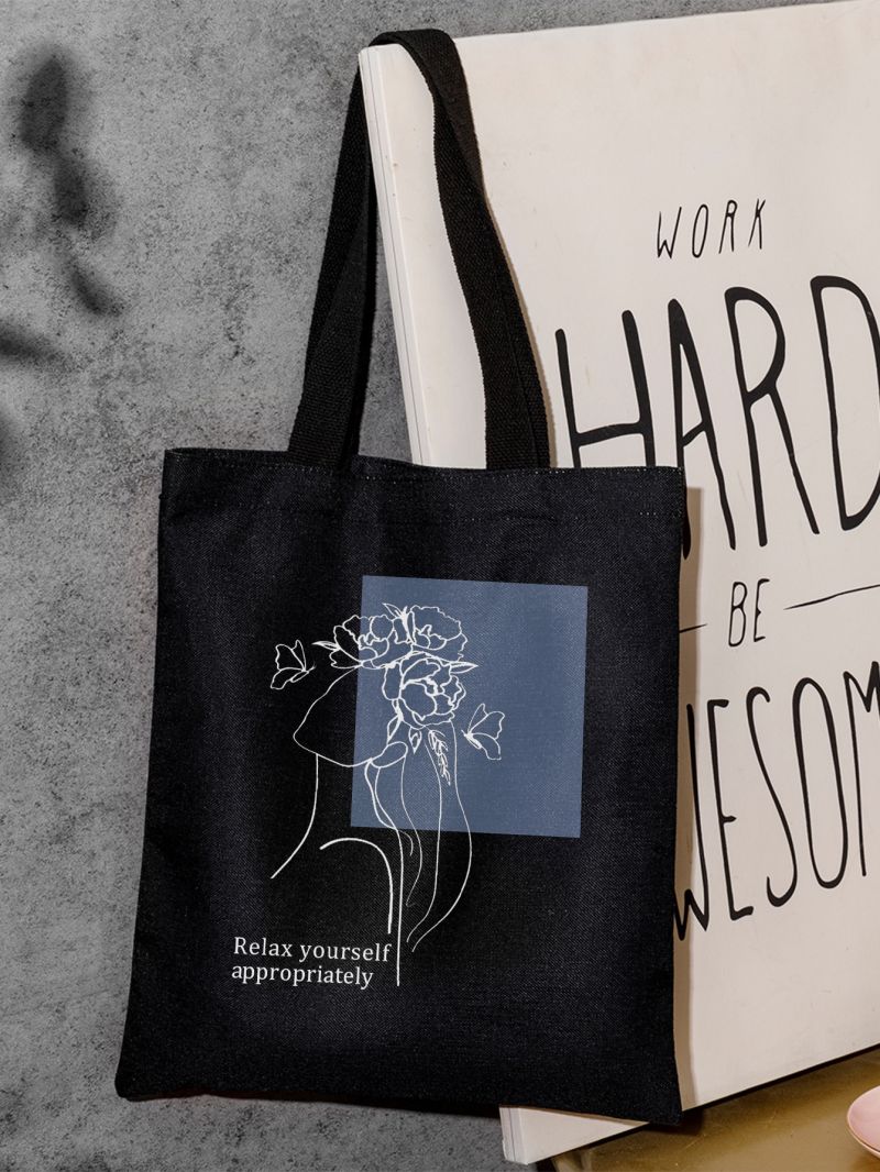 Floral & Slogan Graphic Shopper Bag