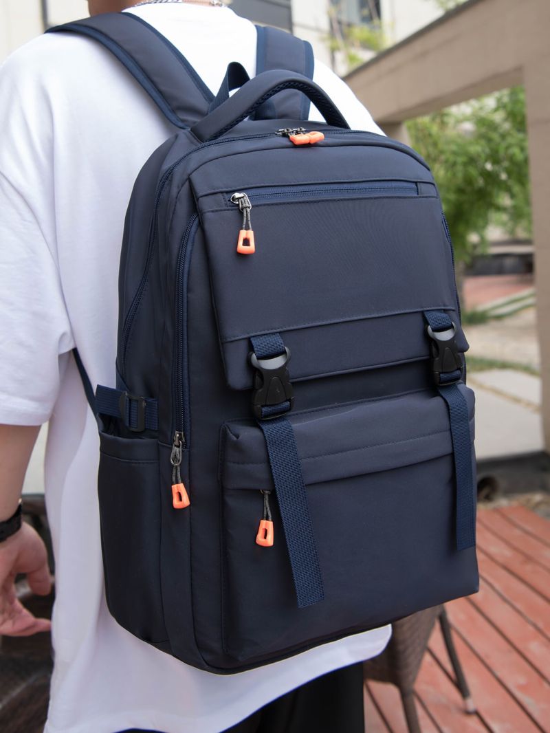 Men Release Buckle Decor Travel Backpack