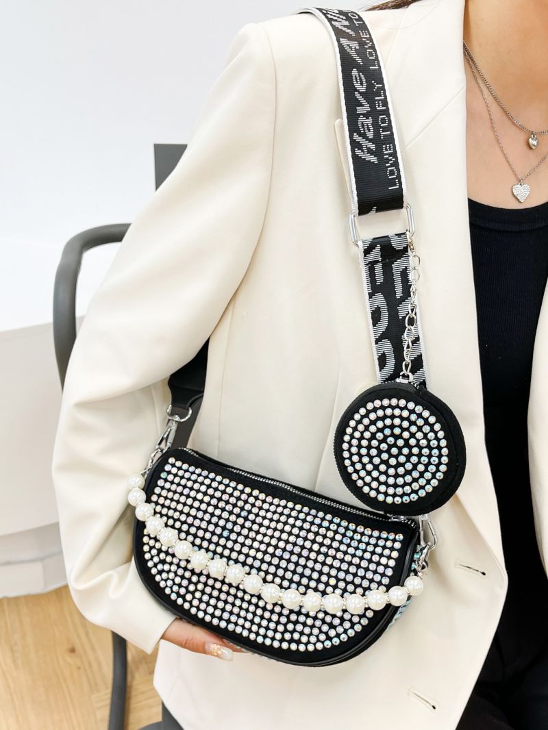 Rhinestone & Faux Pearl Decor Novelty Bag With Coin Purse