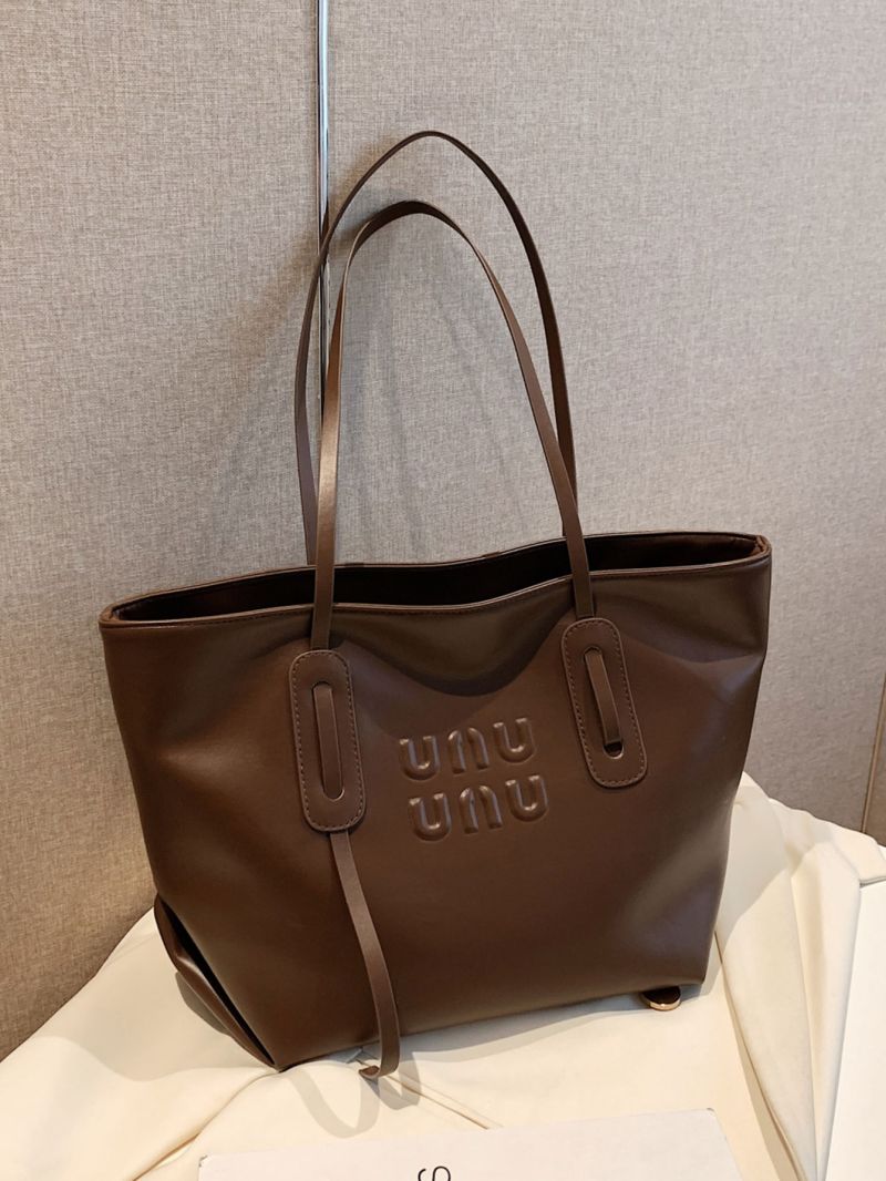 Letter Embossed Shoulder Tote Bag