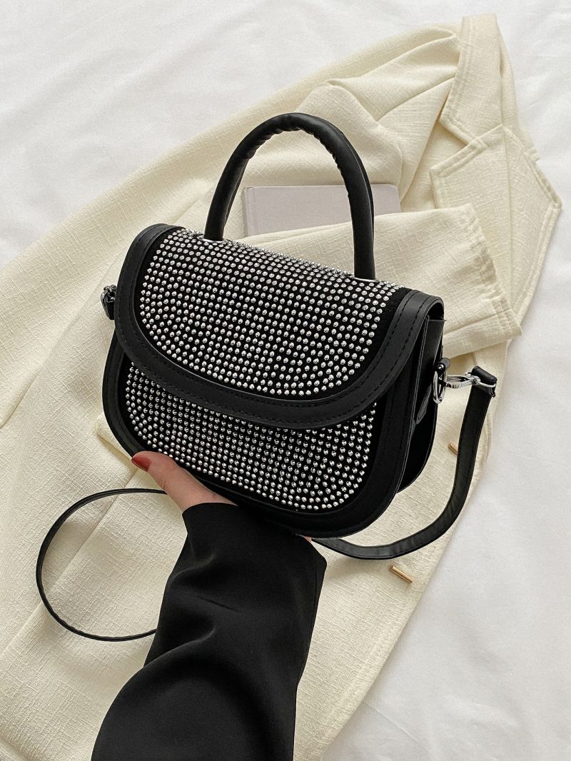 Mini Rhinestone Decor Flap Saddle Bag