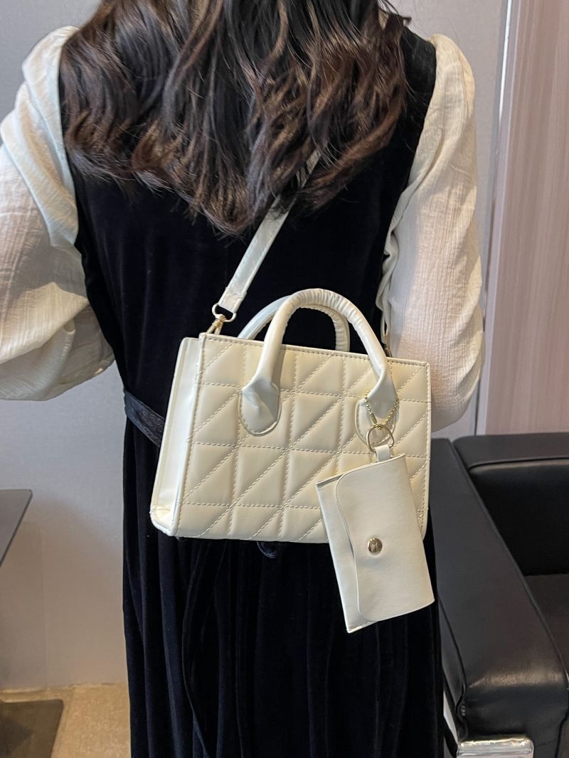 Quilted Square Bag Double Handle With Small Wallet