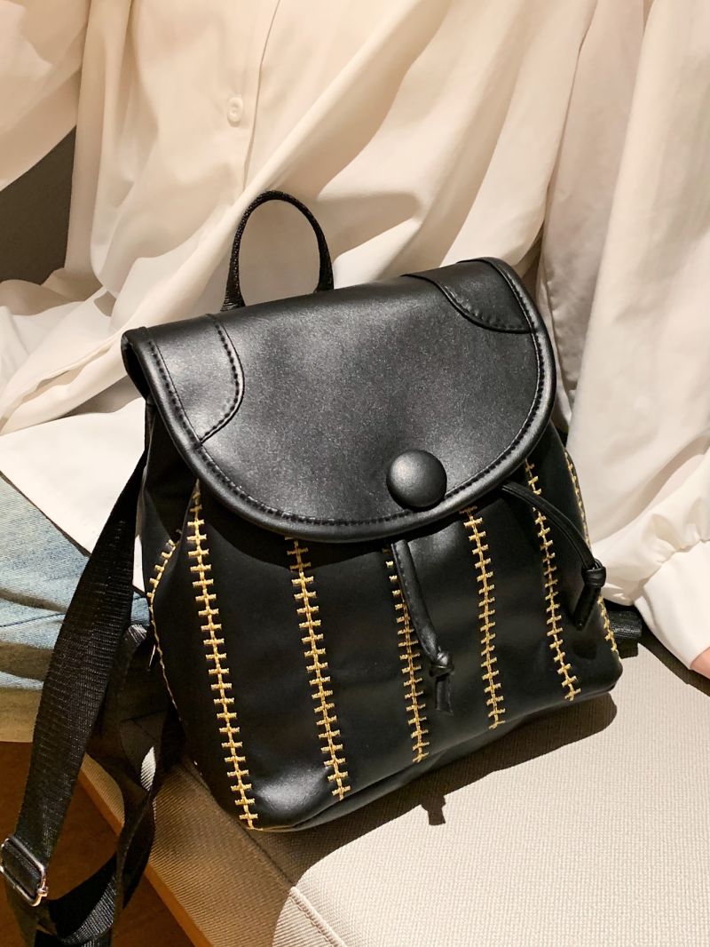 Embroidery Decor Flap Backpack