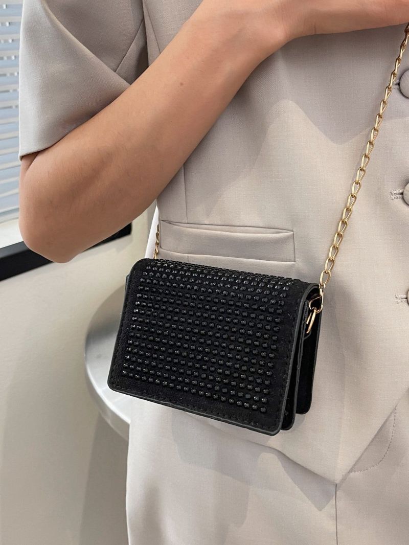Mini Rhinestone Decor Flap Square Bag