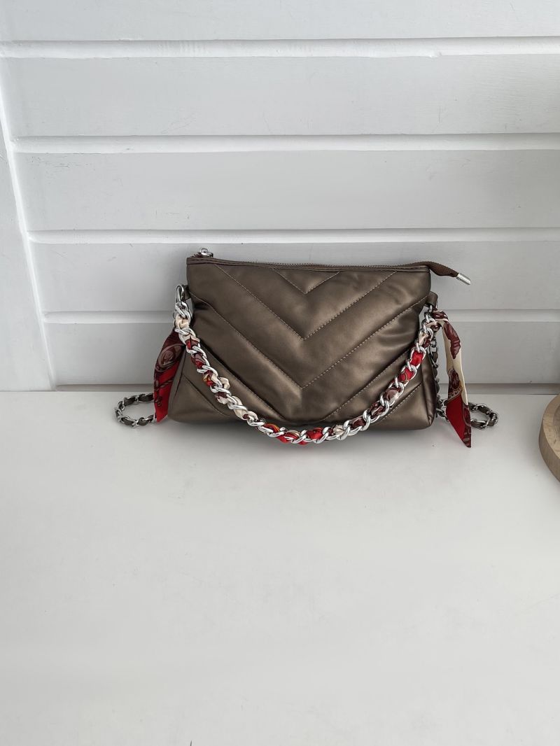 Chevron Quilted Chain Square Bag