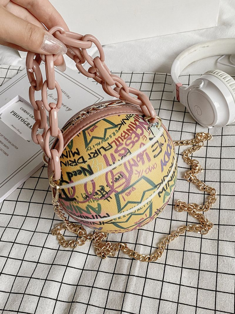 Allover Graphic Chain Circle Bag