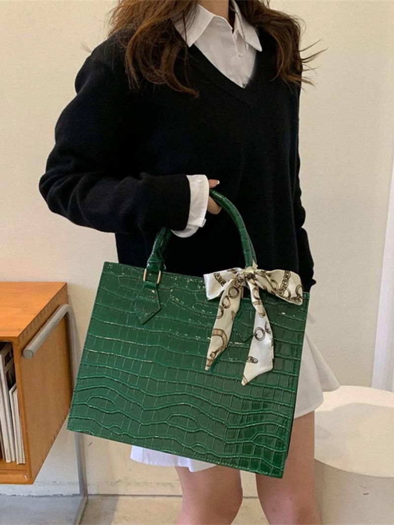 Small Tote Bag Crocodile Embossed Twilly Scarf Decor