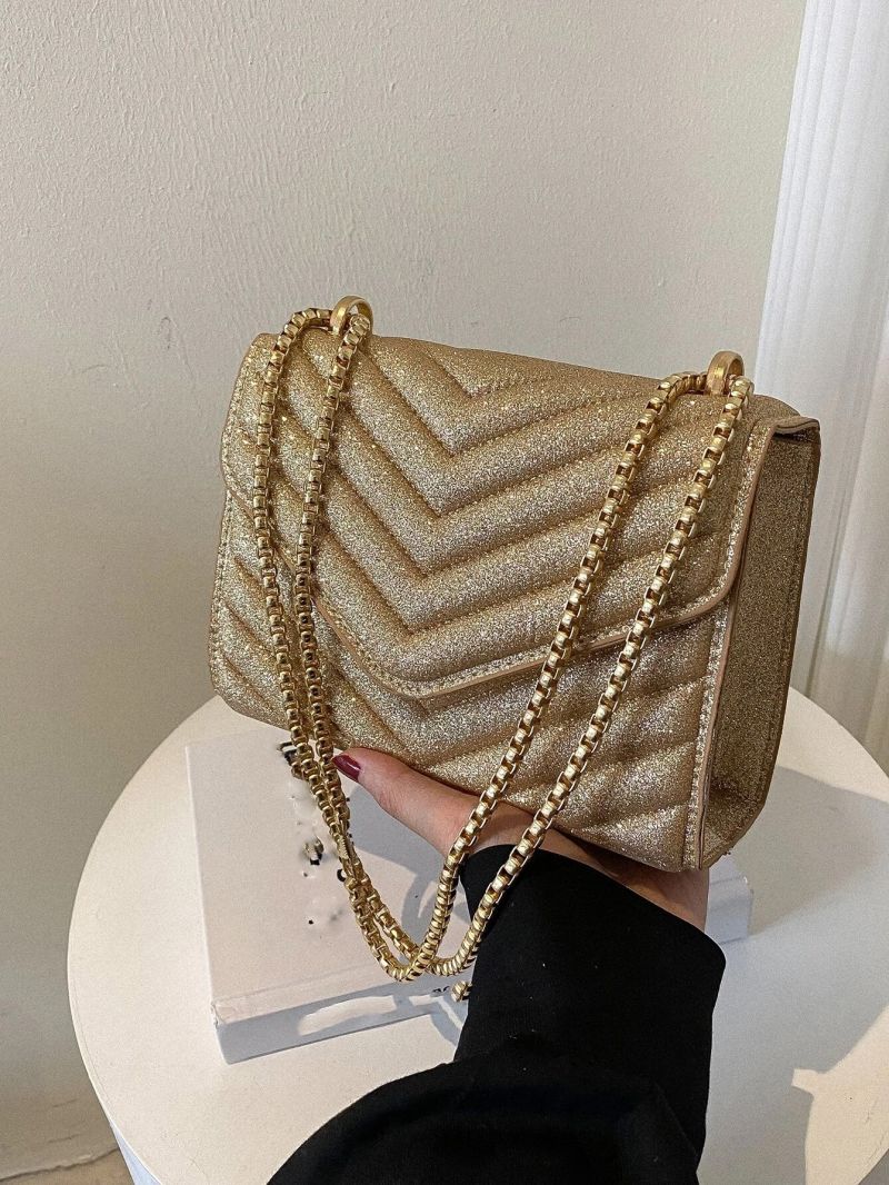 Mini Chevron Quilted Flap Chain Square Bag