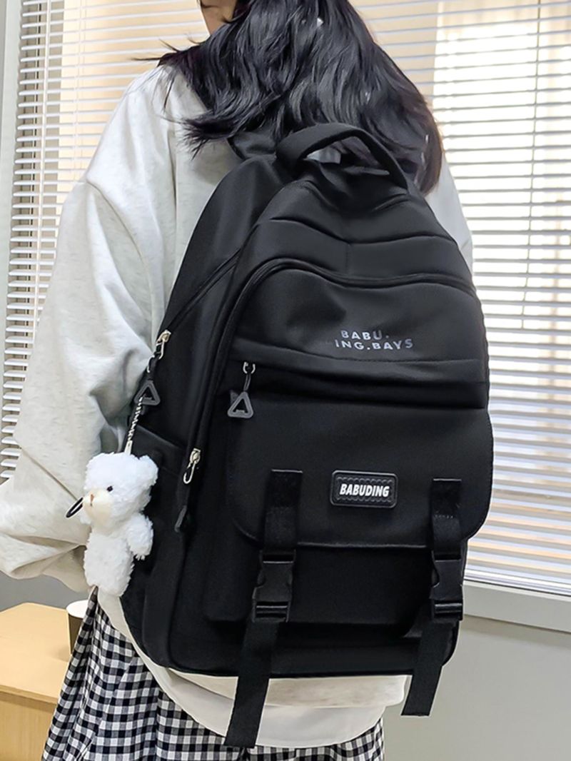 Release Buckle Decor Classic Backpack With Bag Charm