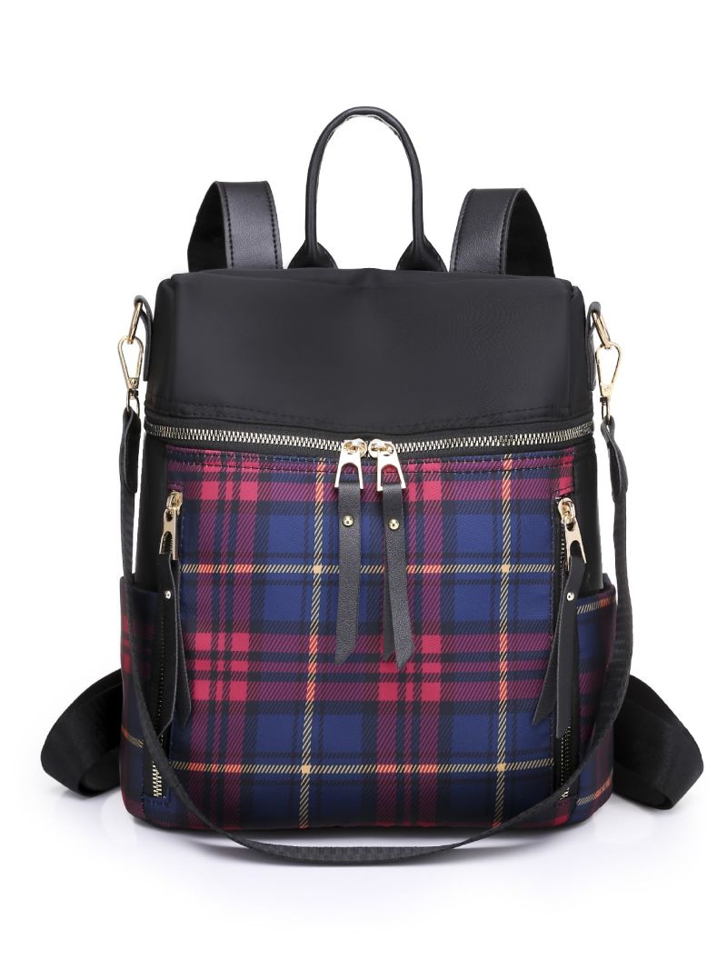 Plaid Pattern Functional Backpack