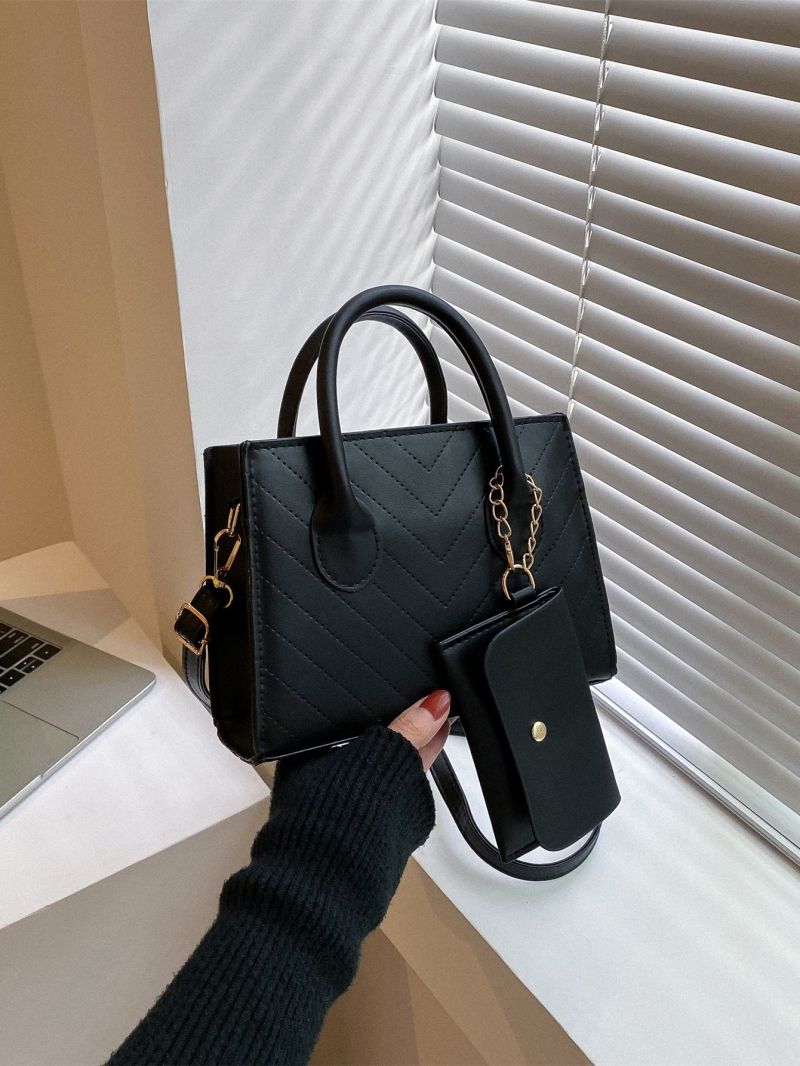 Chevron Embossed Square Bag With Coin Purse